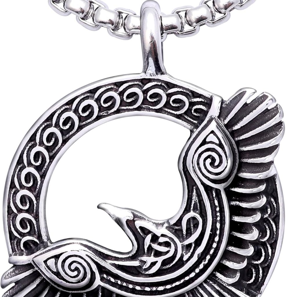 Raven Necklace Celtic Raven In Flight Medallion Pendant Box Chain Raven Jewel